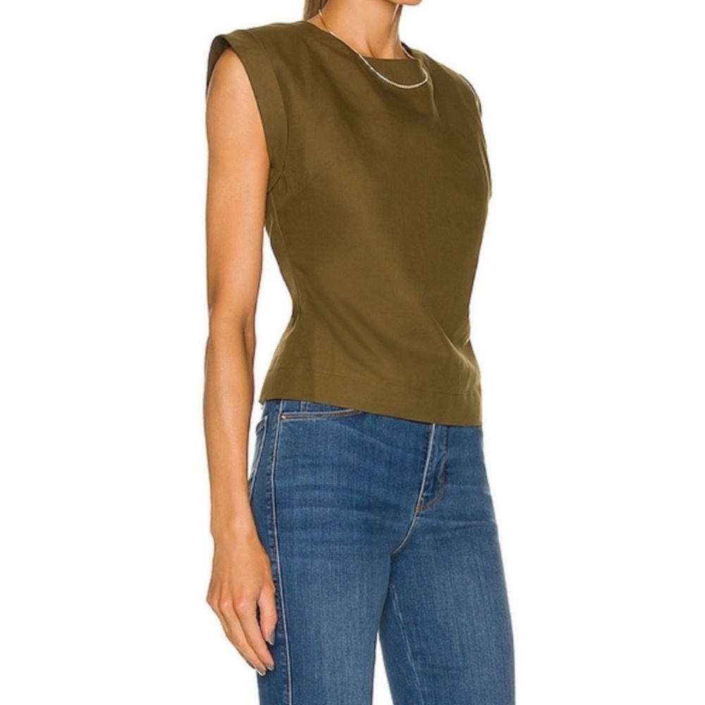 FRAME Olive Green Linen Blouse with Lace Up Back Size Large NEW